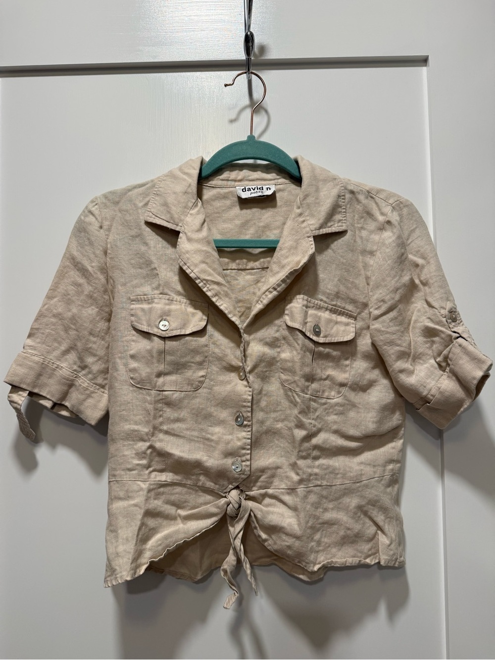 David N. Cream Tie-Front Button Shirt